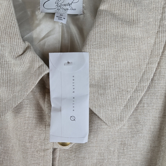 Charmed Nancy Rose Linen Blend Gold Metallic Career Blazer Jacket Plus Size 3X - Picture 3 of 13